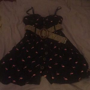 Black flamingo dress with belt